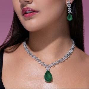 Jaipur Rose Emerald Necklace & Earring Set Designer Luxury Wedding Jewelry